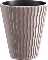 Prosperplast Plantenpot/bloempot Sand Waves - buiten/binnen - kunststof - beige - D35 x H38 cm - met binnenpot