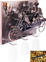 BRUBAKER Wijnflessenhouder paar op een motorfiets - Wall Art foto metaal - met 3 glazen houders - inclusief wenskaart voor wijngeschenk