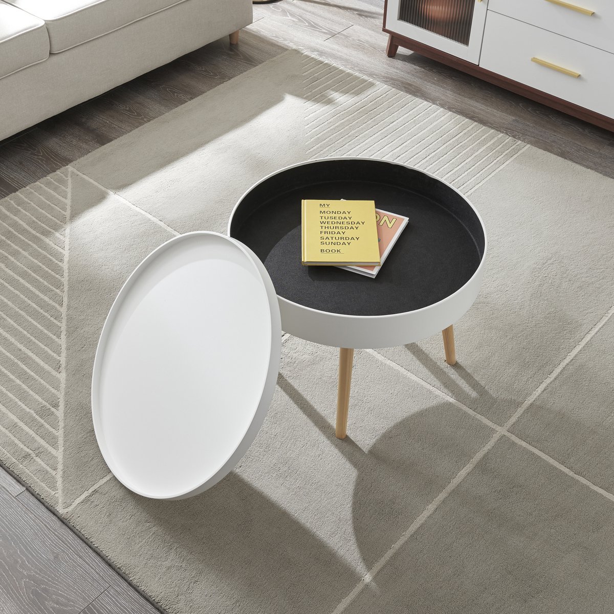Salontafel Bongard 45xØ60 cm wit en naturel [en.casa]
