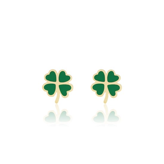 OOZOO Jewellery - Goudkleurig/groene oorbellen met een groene klaver - SE-3004