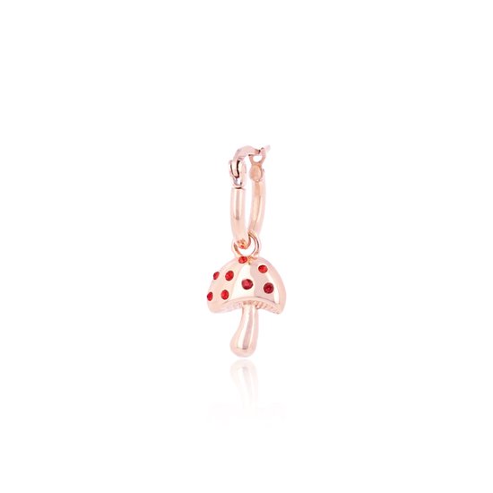 OOZOO Jewellery - Rosé goudkleurig/rode oorring met een paddenstoel bedeltje - SE-3011
