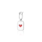 OOZOO Jewellery - Zilverkleurig/rode oorring met een hart plaatje - SE-3012