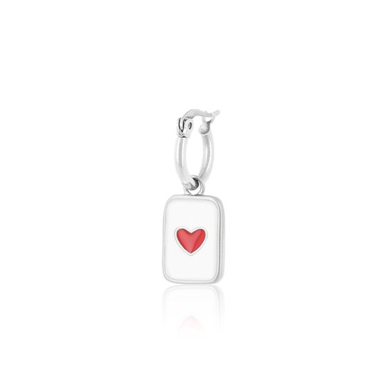 OOZOO Jewellery - Zilverkleurig/rode oorring met een hart plaatje - SE-3012