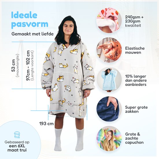 SKYSHU Draagbare deken met kattenbloem voor kinderen, oversized zachte