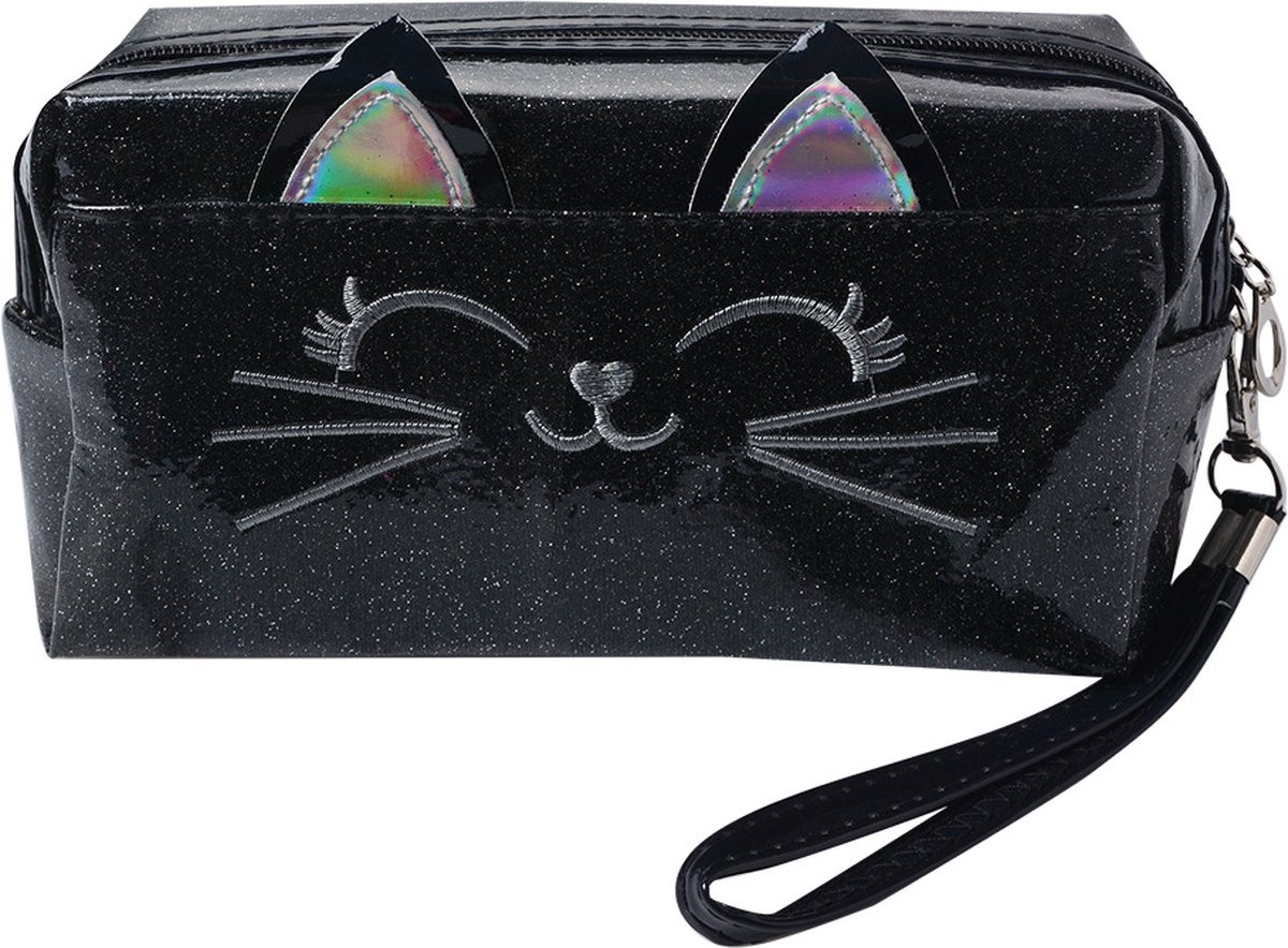 Juleeze Toilettas Dames Kat 18x10 cm Zwart Polyurethaan