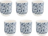 HAES DECO - Mokken set van 6 - formaat Ø 6x8 cm / 100 ml - kleuren Blauw / Wit - Bedrukt met Bloemen - Collectie: Mok - Mokkenset, Koffiemok, Koffiebeker