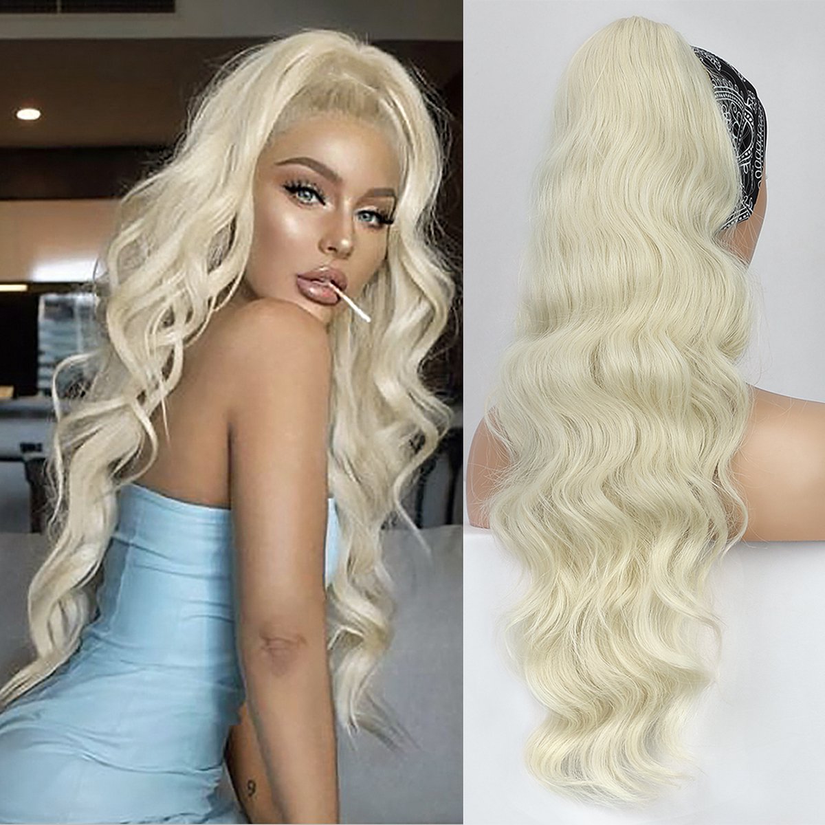 Miss Ponytails - Bodywave straight ponytail extentions - 24 inch - Blond 60 - Hair extentions - Haarverlenging
