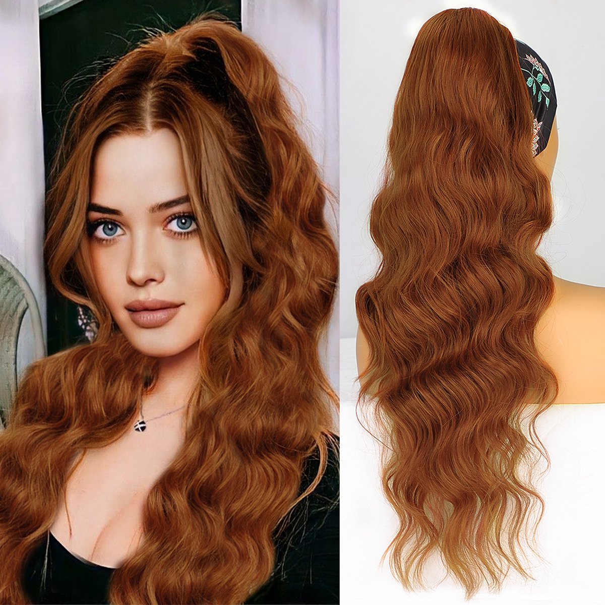 Miss Ponytails - Bodywave ponytail extentions - 24 inch - Rood/Bruin 350 - Hair extentions - Haarverlenging - Paardenstaarten