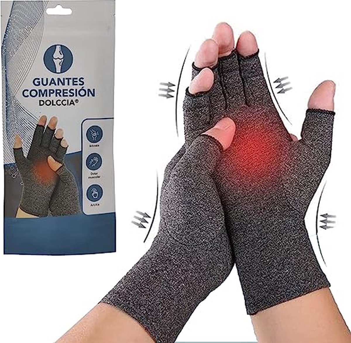 1 Paar Medische Compressie Handschoenen - Grijs - Maat L - Katoen - Artritus - Reuma - Artrose - Tunnelsyndroom