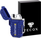 TECQX Elektrische Explorer Plasma Aansteker - Oplaadbaar - Micro USB - Sigaretten en Vuurwerk aansteker - Storm, Regen, Sneeuw en Wind Proof - Waterdicht - Blauw