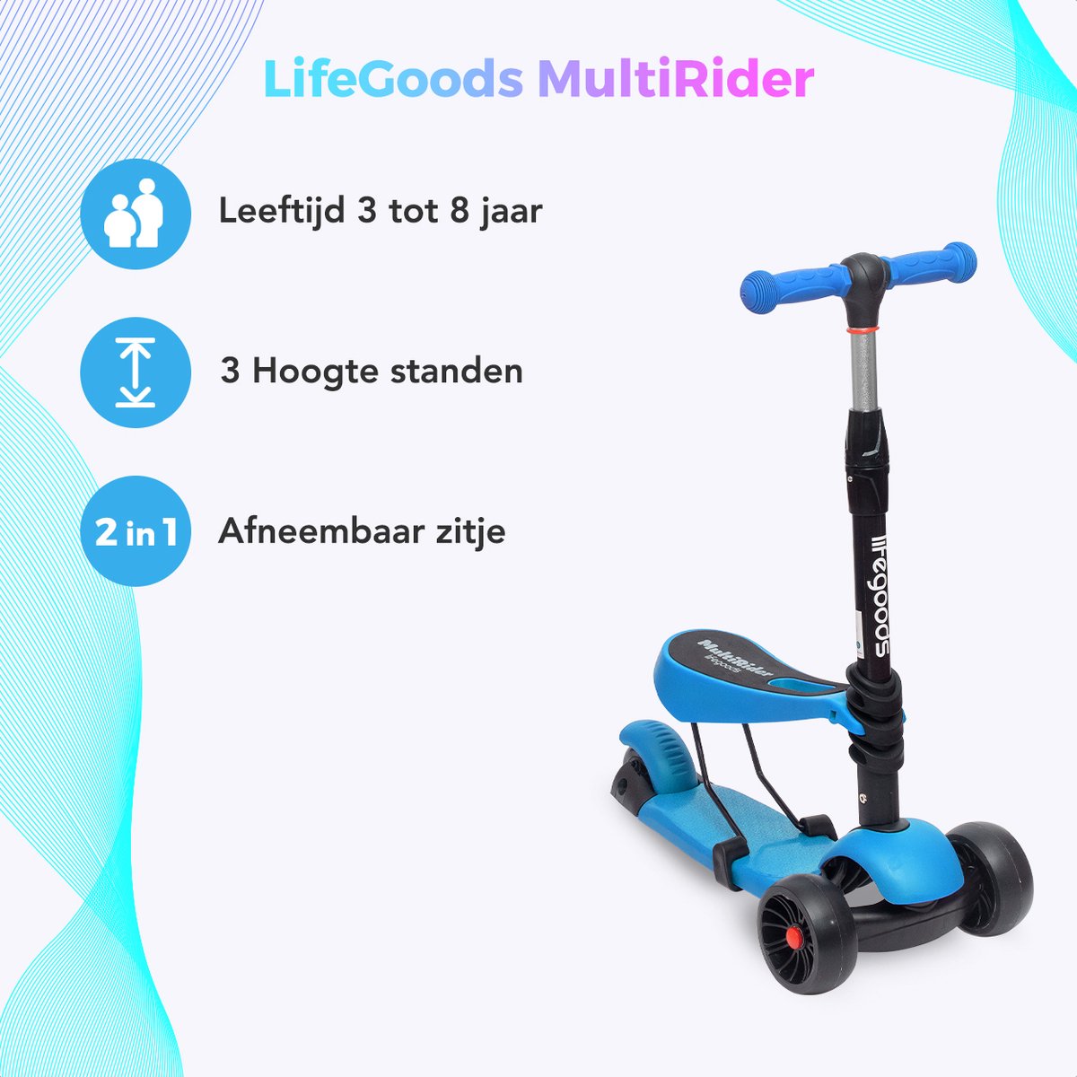 LifeGoods MultiRider Kinderstep - Step 3-8 Jaar - Blauw thumbnail 3