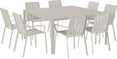 NATERIAL - Salon de jardin 8 personnes IDAHO - Table de jardin 97/149x149x76 cm - Table extensible - Set de 8 chaises de jardin avec accoudoirs - Empilable - Salon - Salon de jardin - Aluminium - Beige