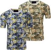 2 Pack Mens Soulstar 100% cotton Printed Camo T-Shirt Casual, 200 gsm fabric quality Maat M , Marineblauw- Khaki