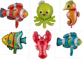 Ballonnen zeedieren - zee figuren - 6 stuks - folie ballonnen - ballon - dieren - vis - zeepaard - inktvis