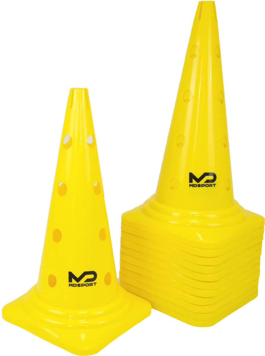 MDsport - Multifunctionele afbakenkegel geel - 50 cm - Set van 12 - Multifunctionele pion - Pion