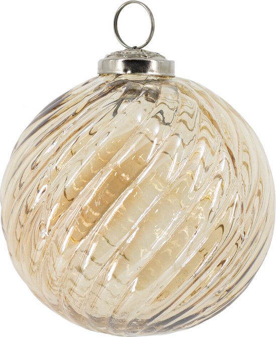 6x Kunststof Dennenappel Kerstballen Glitter Licht Parel/champagne 8 Cm Kerstboom Versiering Decoratie
