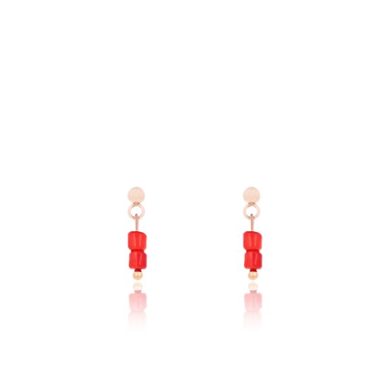 OOZOO Jewellery - Rosé goudkleurig/rode oorbellen met rode kraaltjes - SE-3020