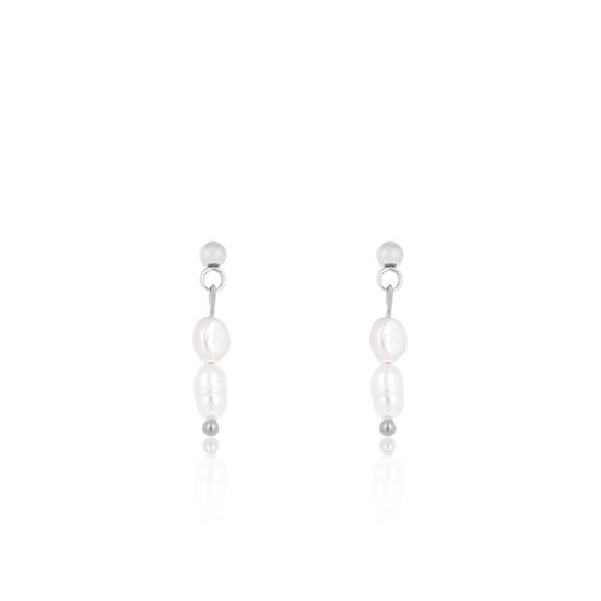OOZOO Jewellery - Zilverkleurig/witte oorbellen met parel kraaltjes - SE-3021