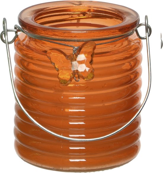 Foto: Citronella kaars in windlicht oranje 20 branduren citrusgeur