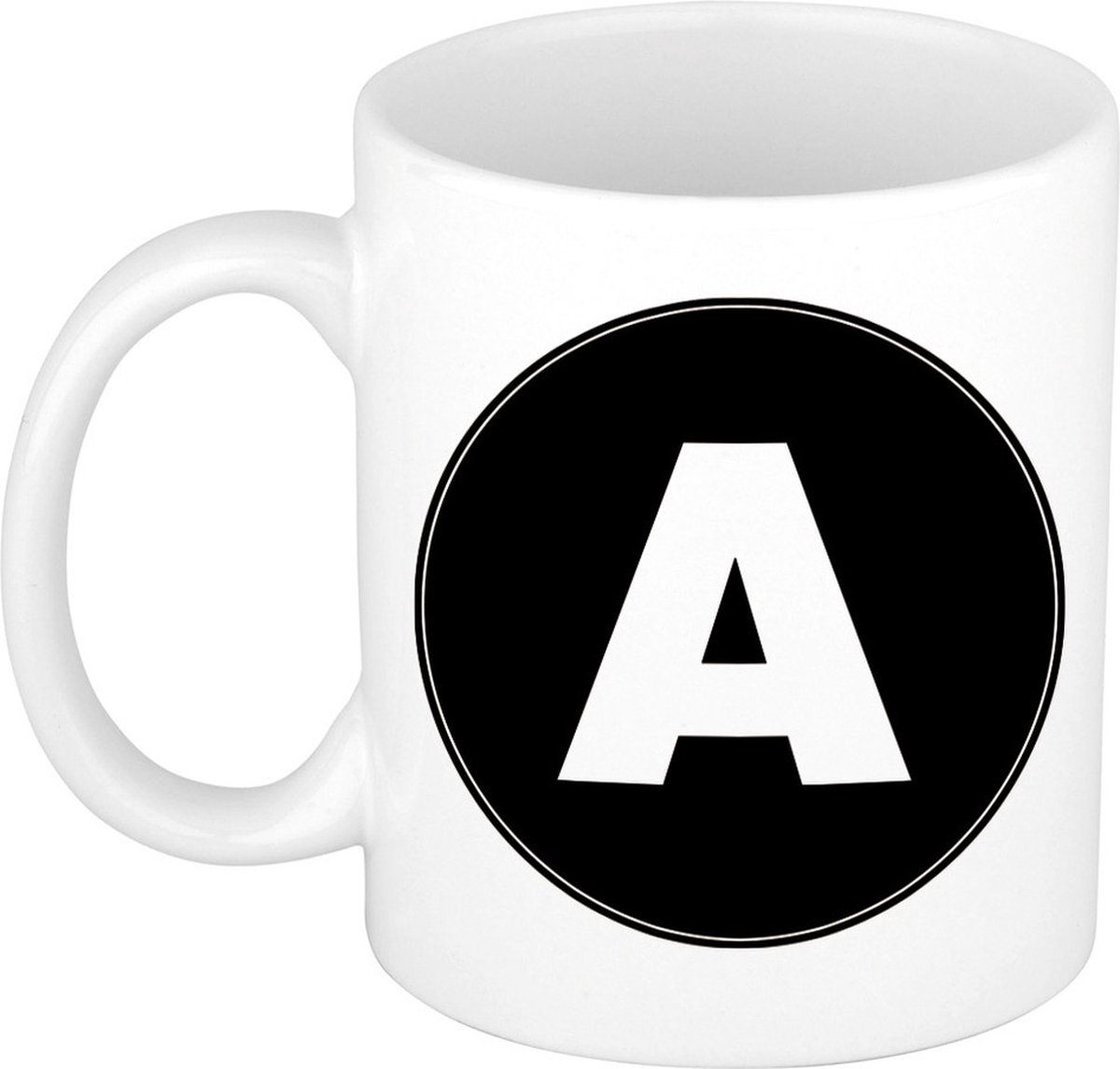 Koffie mok met de letter A - beker - zwart - eerste letter van een voornaam - wit - 300 ml
