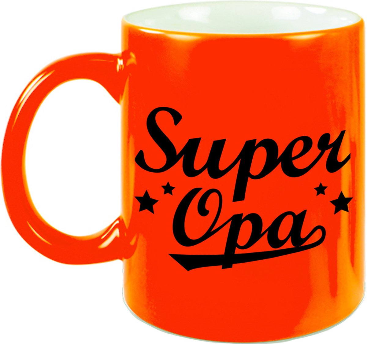 Super opa tekst cadeau mok / beker - 330 ml - neon oranje - kado koffiemok / theebeker