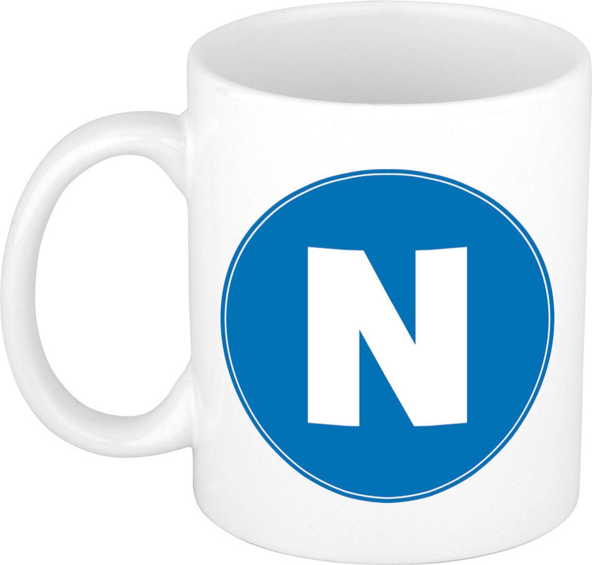 Koffie mok met de letter N - beker - blauw - eerste letter van een voornaam - wit - 300 ml