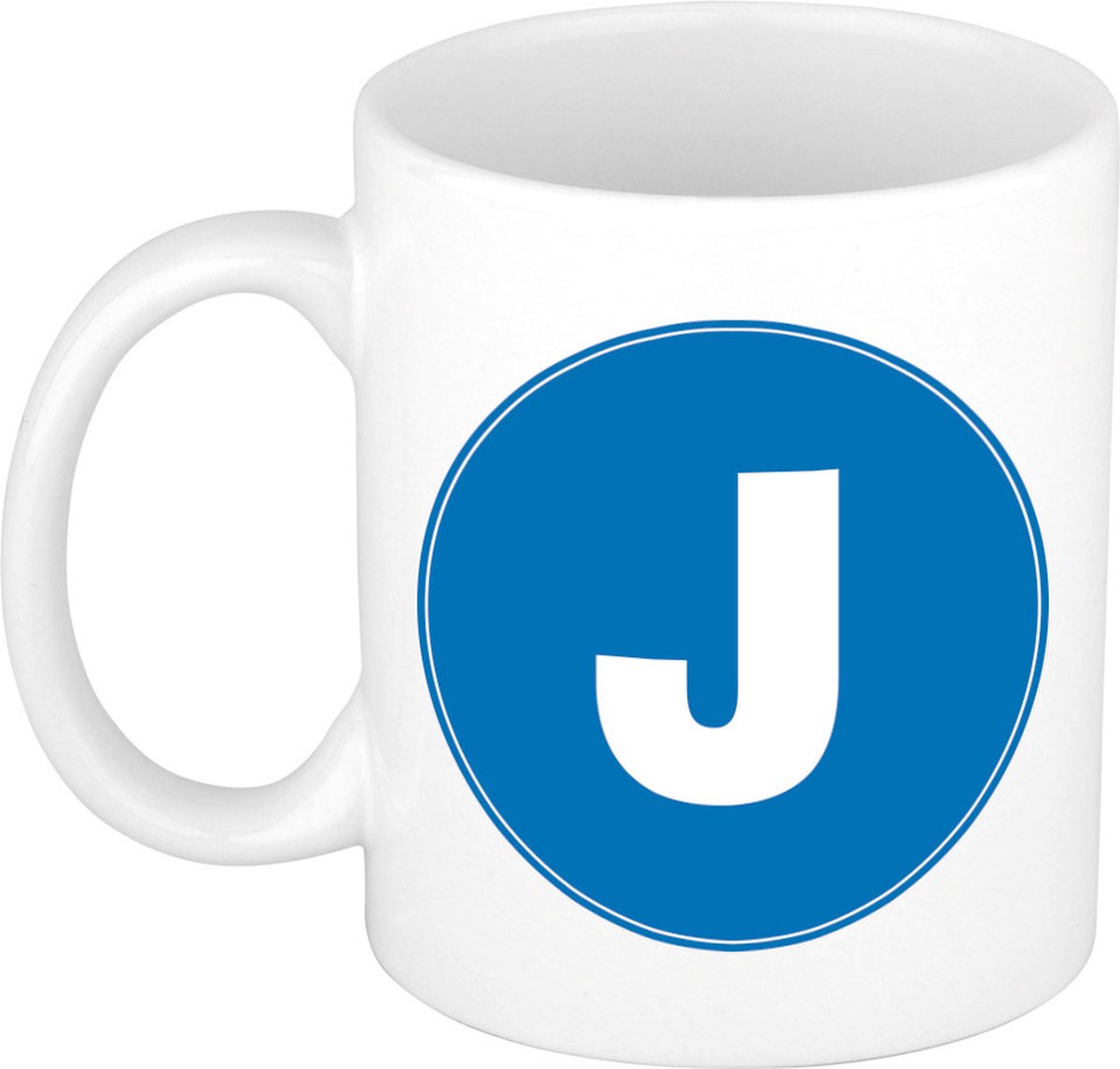 Koffie mok met de letter J - beker - blauw - eerste letter van een voornaam - wit - 300 ml