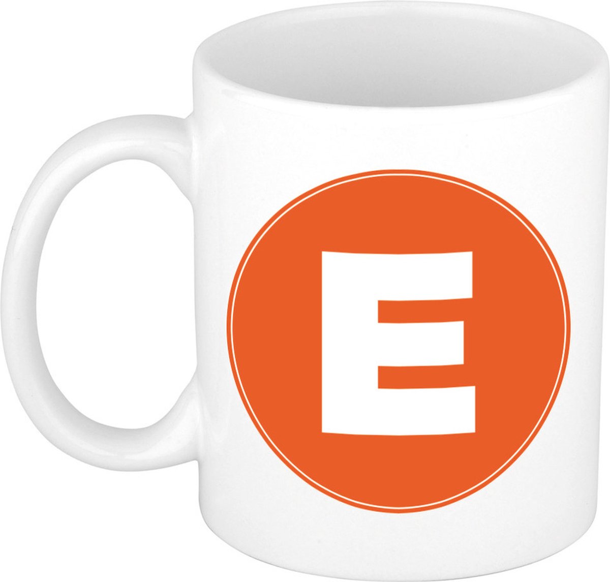 Koffie mok met de letter E - beker - oranje - eerste letter van een voornaam - wit - 300 ml