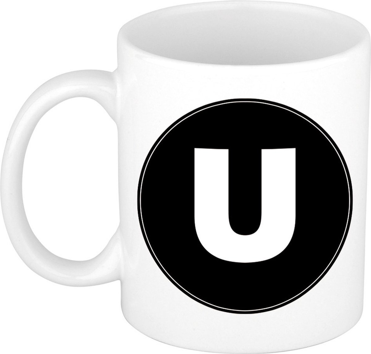 Koffie mok met de letter U - beker - zwart - eerste letter van een voornaam - wit - 300 ml