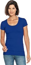 Bodyfit dames t-shirt blauw met ronde hals - Dameskleding basic shirts M