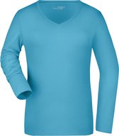 Chemise col V femme turquoise manches longues L