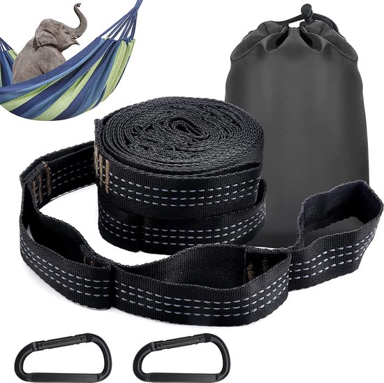 Hangmat Ophangbevestiging, 2X Karabijnhaak + Slings, 3m x 2,5cm Max 300kg Paal Hangmat... bol