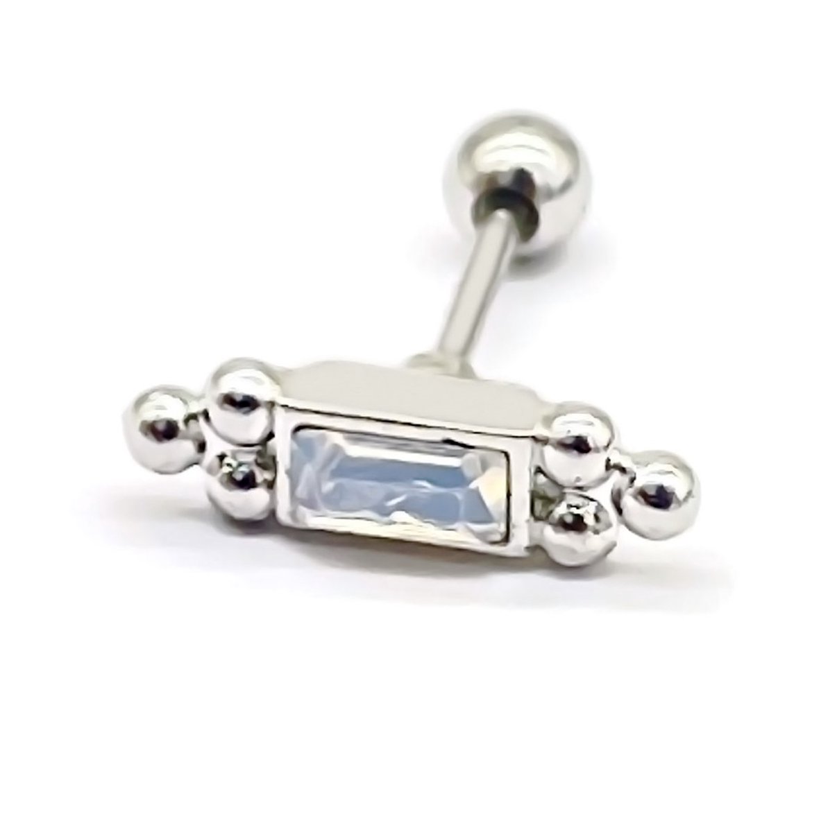 Oorpiercing Rechthoekig met Zirkonia - RVS - 11 mm - Zilverkleurig