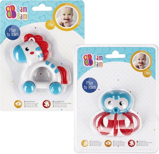 Bam Bam - Set de jouets pour bébé : Hochet pieuvre + hochet zèbre
