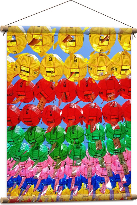 Textielposter - Lucht Vol met Gekleurde Chinese Lampionnen - 60x80 cm Foto op Textiel