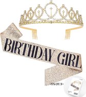 Snoes * Goud Verjaardag Kroon Tiara en Sjerp * Birthday Girl * Gold/Glitter * Jarige versiering * Dress up for your Birthday *