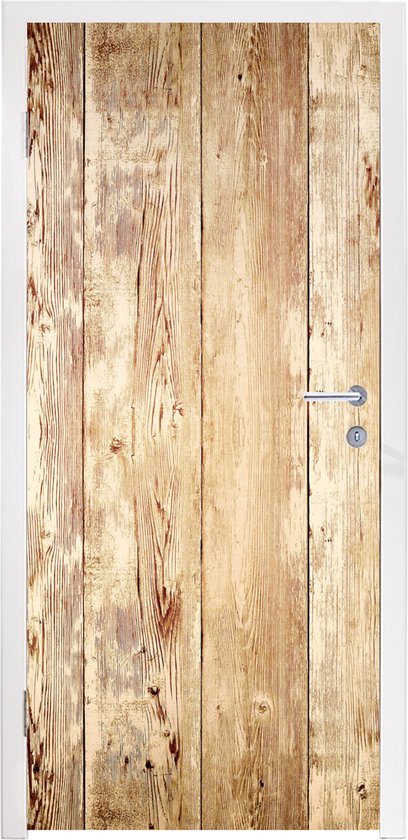Deurposter - Hout - Vintage - Eik - Naturel - Deursticker - Fotobehang deur - Deur decoratie - Sticker zelfklevend - Slaapkamer - 85x215 cm - Toilet - Badkamer