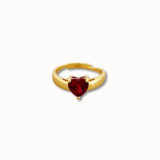 ByNouck Jewelry - Ring Coeur Rouge - Bijoux - Ring Femme - Plaqué Or - Bagues