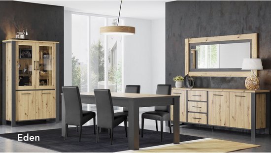 Eetkamer Compleet Eden - dressoir + eetkamertafel + vitrine compleet set zetelsenbedden- woonkamer meubelen