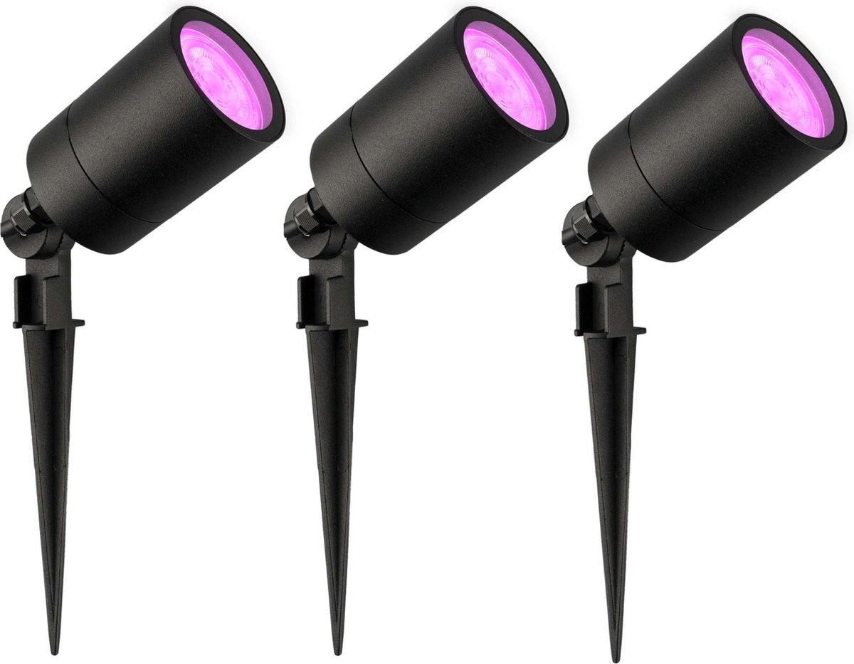 LEDVION 3X RGBWW LED Prikspots - Zwart - IP65 - 5W - 1M