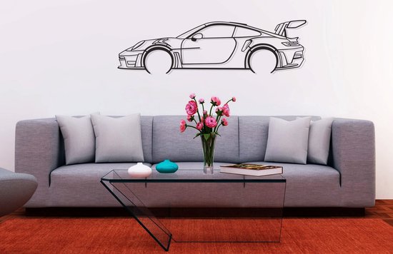 Porsche 911 GT3 RS Silhouette – Metaal Kunst - Wanddecoratie - Man Cave - Auto Decoratie - 80cm X 20cm - Muurdecoratie - Cadeau voor man