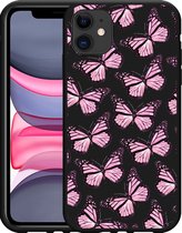 Cazy Hoesje Zwart geschikt voor iPhone 11 Roze Vlinders