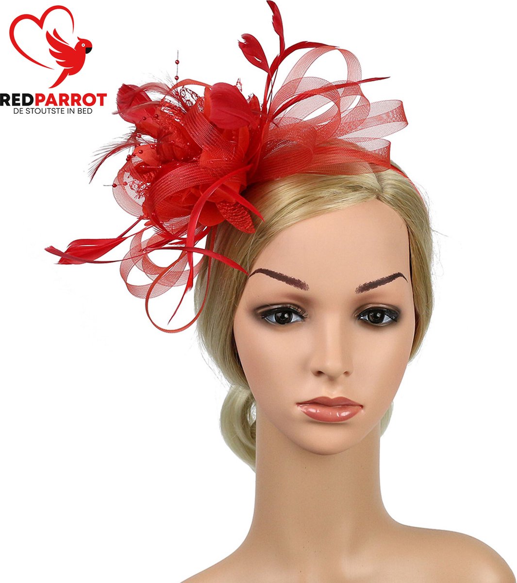 Goedkoopste Fascinator Rood | Versiering haren | Pruik | Hoofd | Haar | Kunststuk