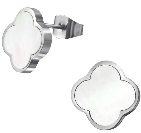 CS Joy - Klaver bloem oorbellen - Chirurgisch staal - wit - 9 mm - Cleef clover design