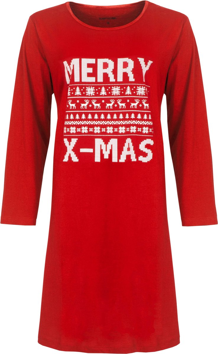 Temptation Dames Nachthemd - Lange Mouw - Kerst - Rood - Maat XXL
