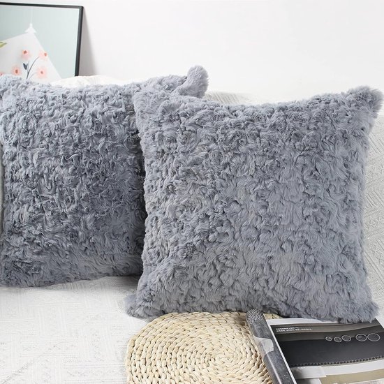 Housses de coussin en fausse fourrure douce 50 cm x 50 cm bleu gris lot de 2 housses de coussin décoratives en peluche taie d'oreiller carrée 50 x 20 pouces décoration de maison de luxe pour canapé salon