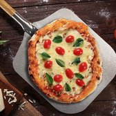 pizzaschep van 430 roestvrij staal - pizza- en cakelift met houten handvat - pizzaschraper voor pizza, tarte flambée en brood - verwijderbare handgreep (zilverkleurig/zwart - hoekig)