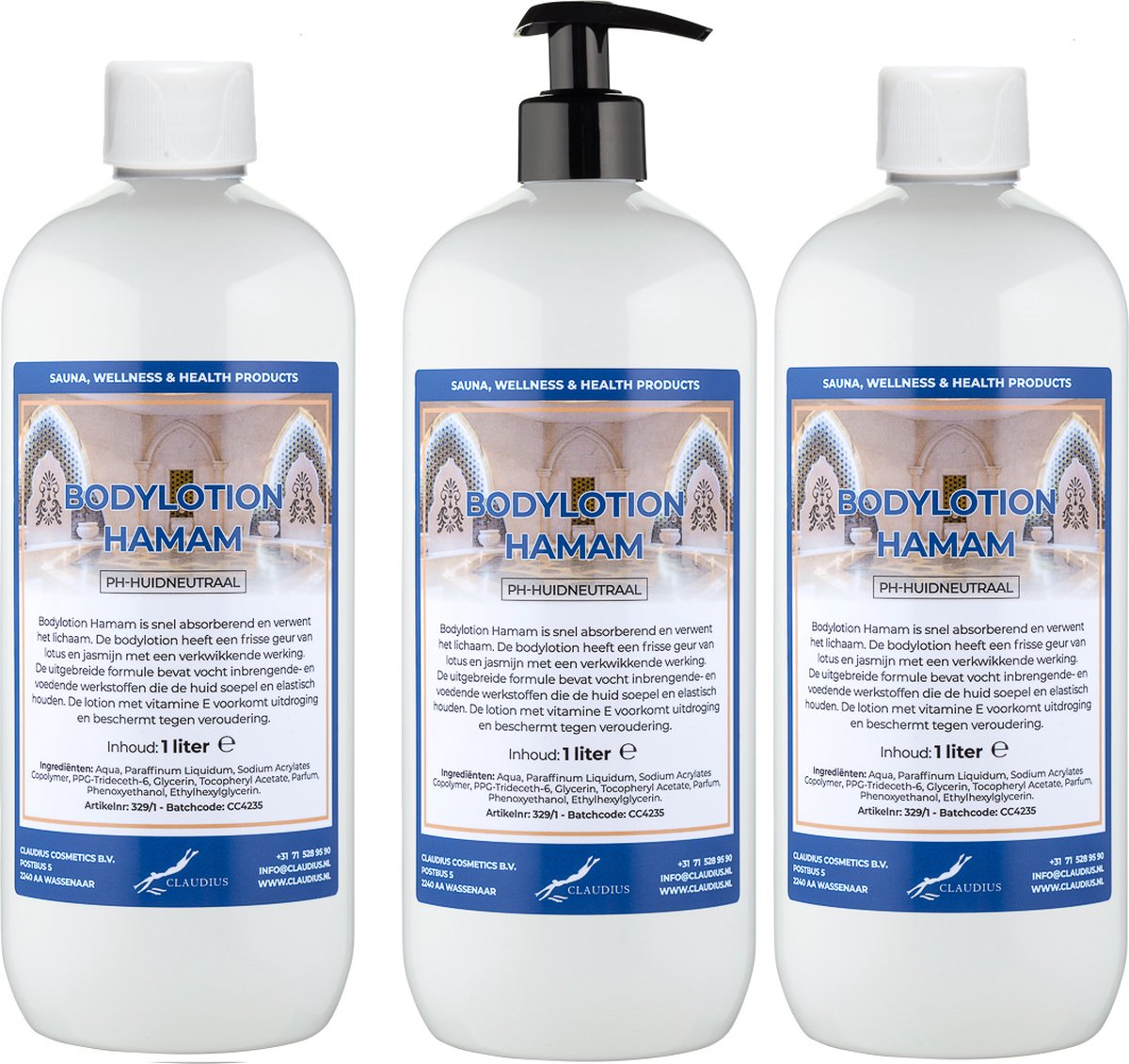 Goedkoopste Bodylotion Hamam 1 Liter - met gratis pomp - set van 3 stuks
