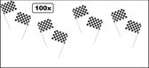 100x Cocktailprikker race zwart/wit geblokt - Finish thema feest festival race formule 1 party prikkers Zandvoort Spa