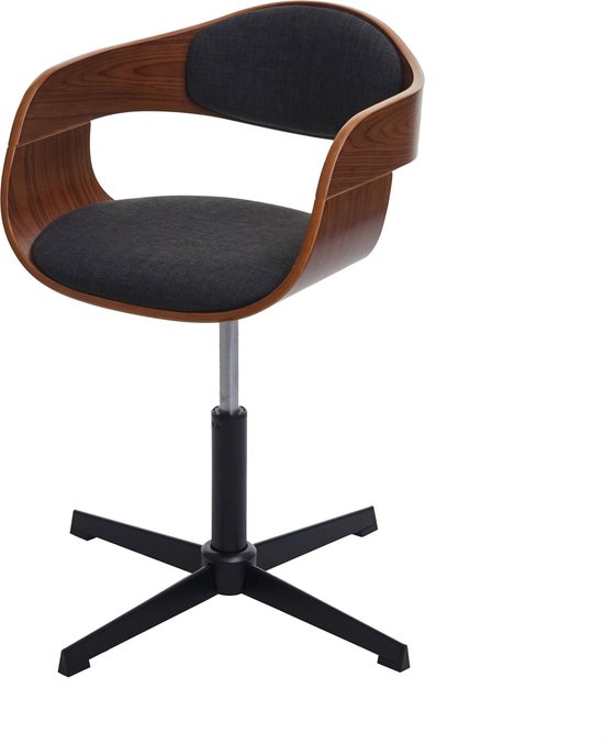 Bureaustoel MCW-H46, bureaustoel, in hoogte verstelbaar draaimechanisme gebogen hout ~ walnoot look, stof/textiel donkergrijs